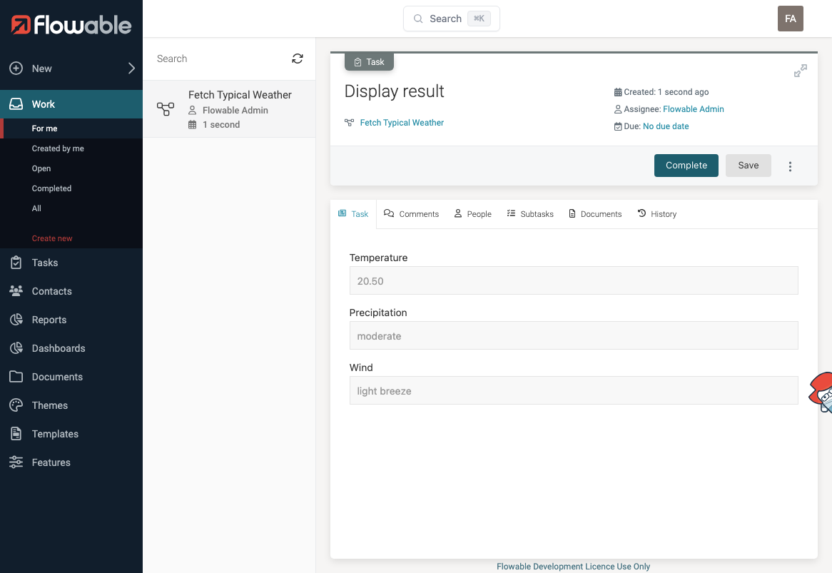 Result form after agent execution