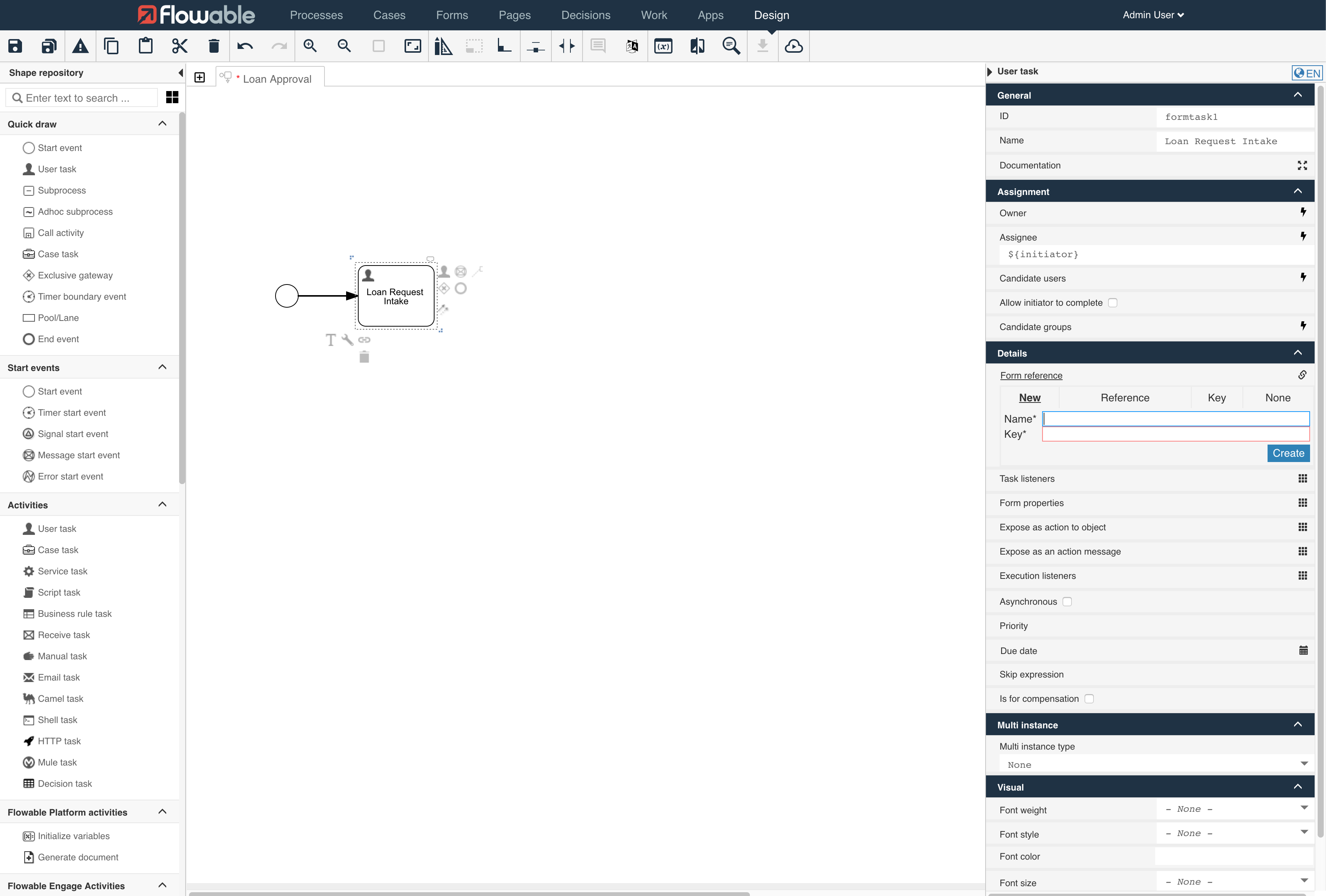 create intake user task
