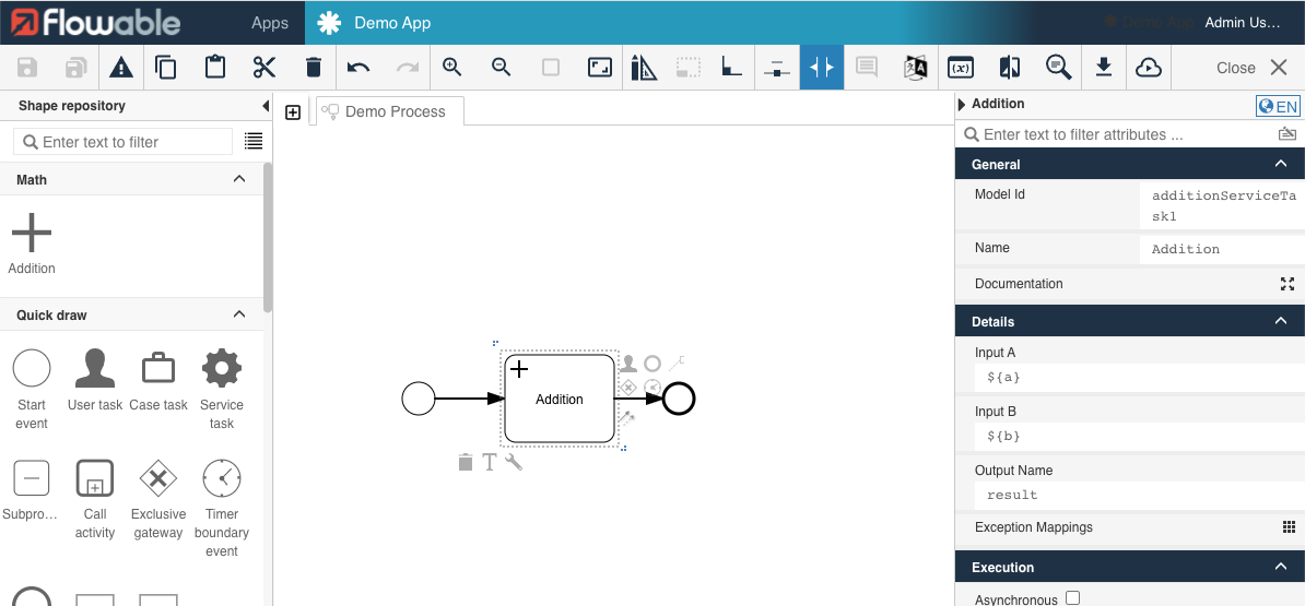 Task in Flowable Design with one configured element