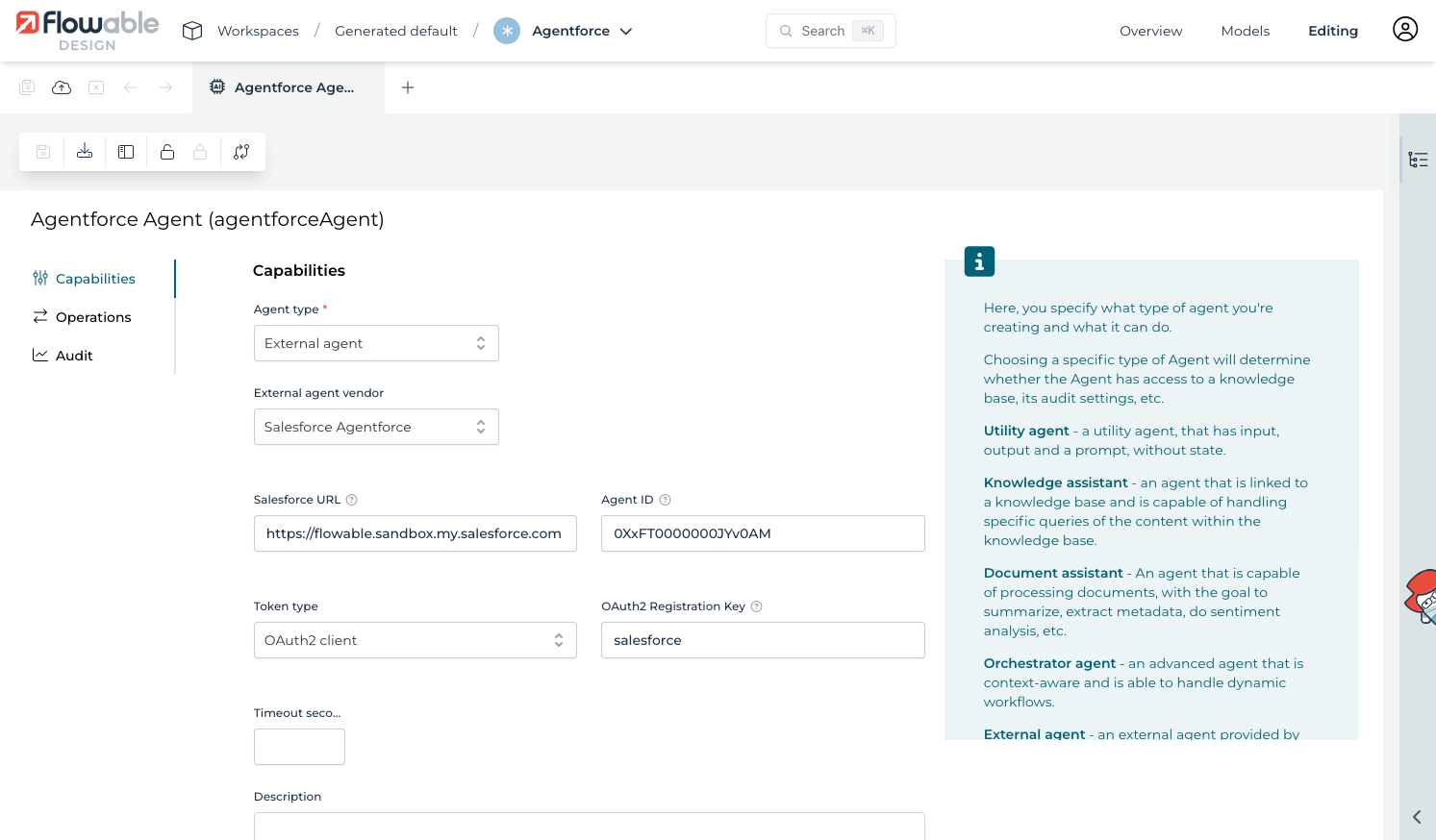 Configuration of the external agent