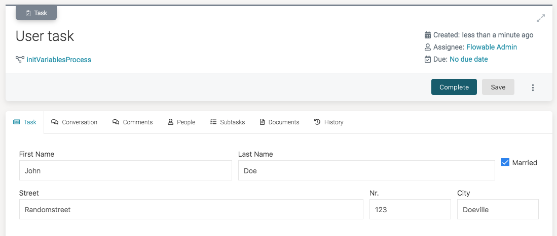 Init Variables Simple Example Runtime