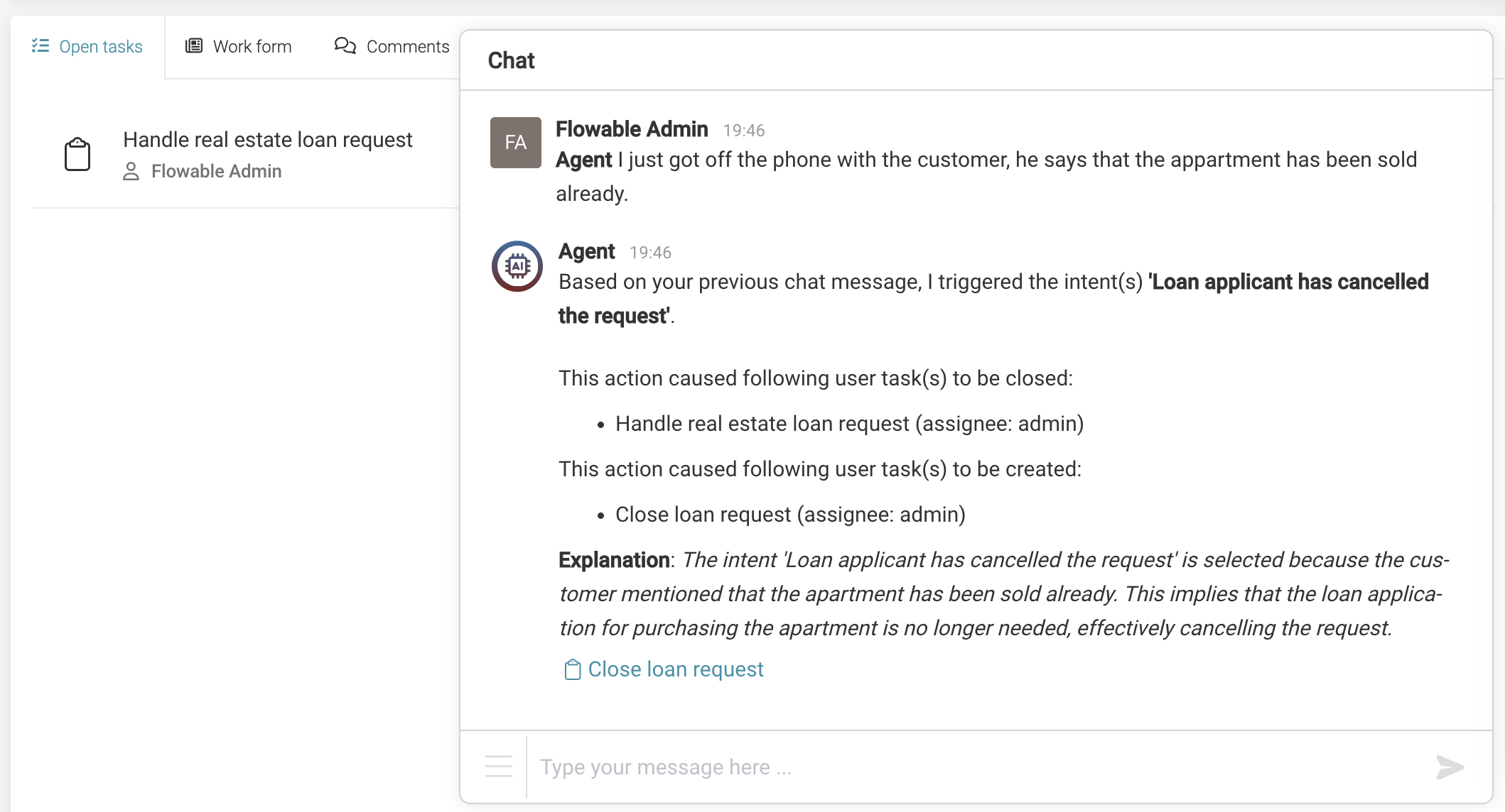 Orchestrator agent example - Intent Listener Trigger over Chat Answer