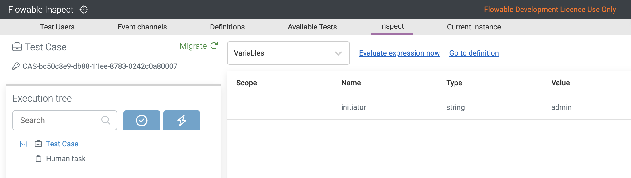 Migration Button in the user interface