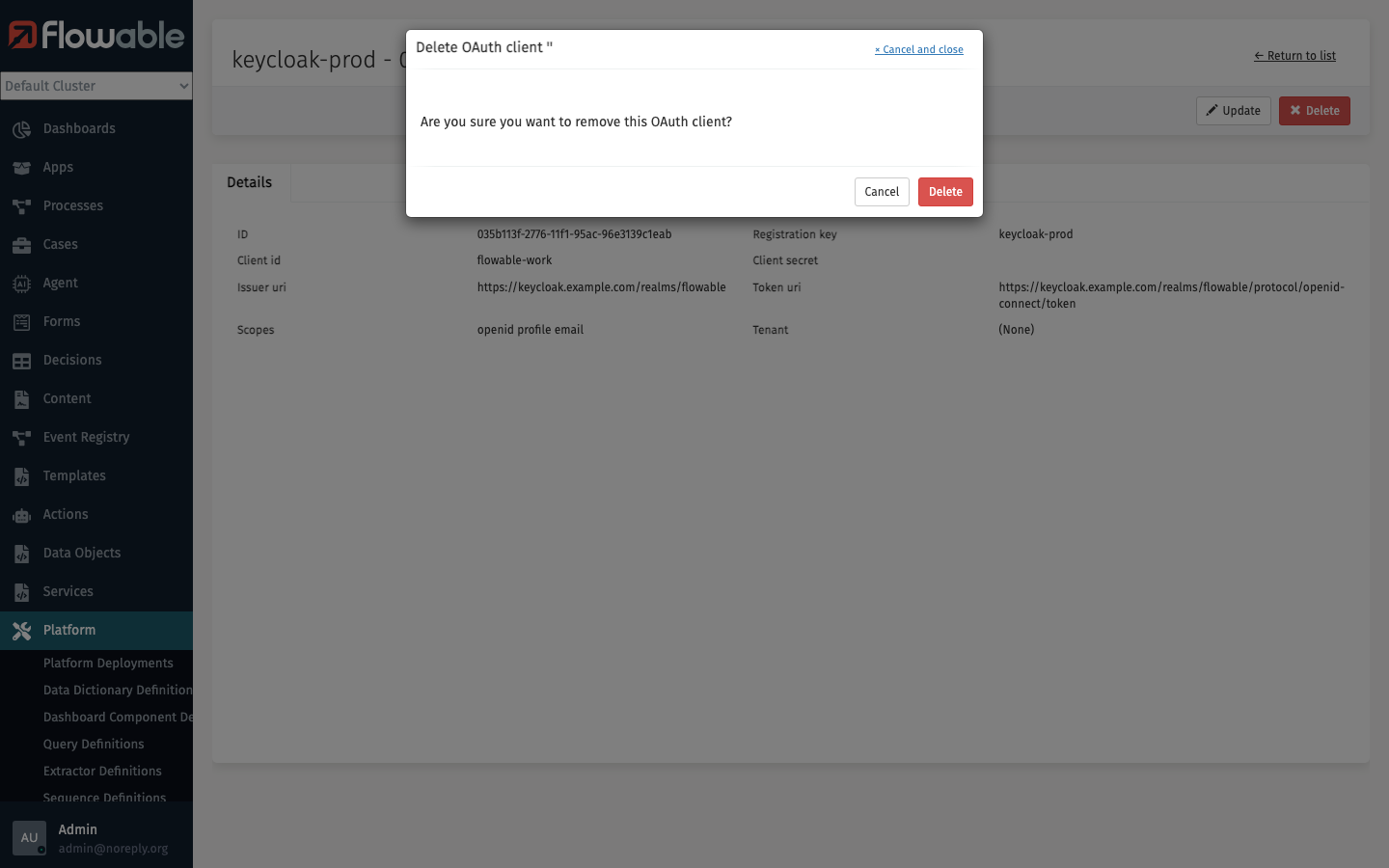 Delete OAuth Client