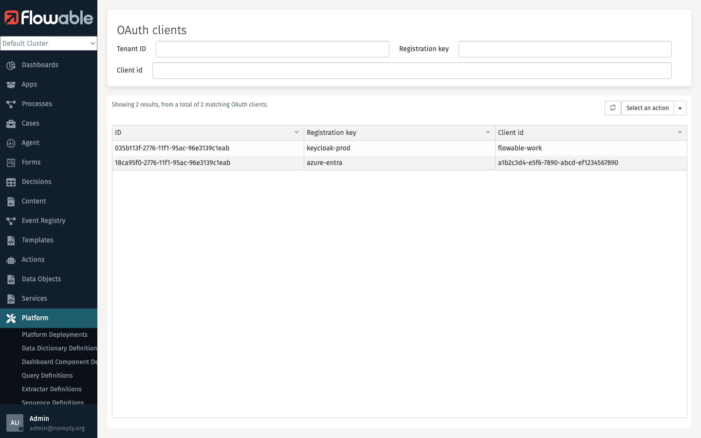 OAuth Clients List