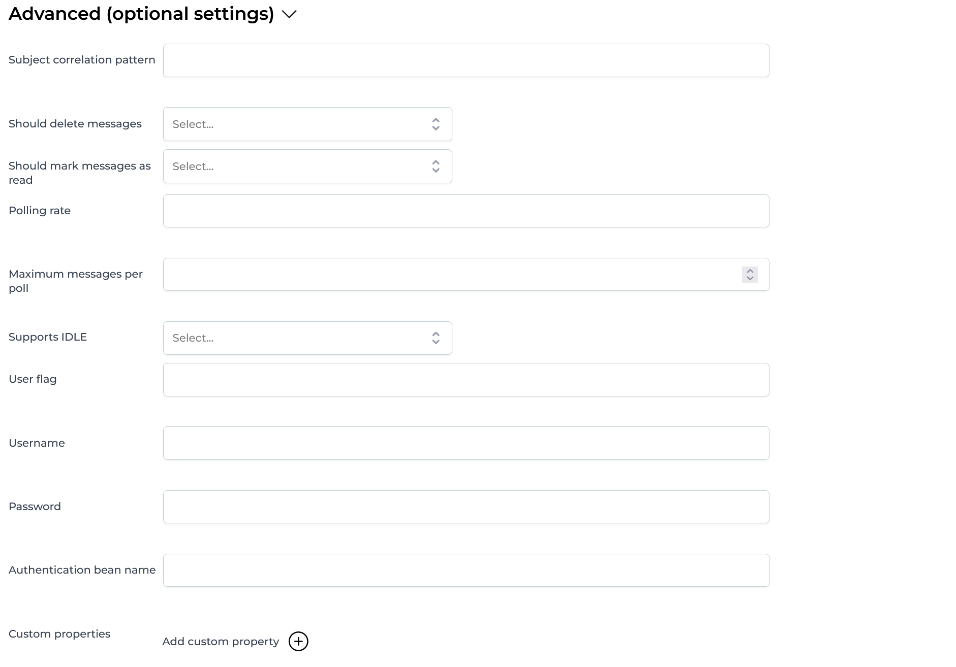 Email Inbound Channel Advanced Configuration UI