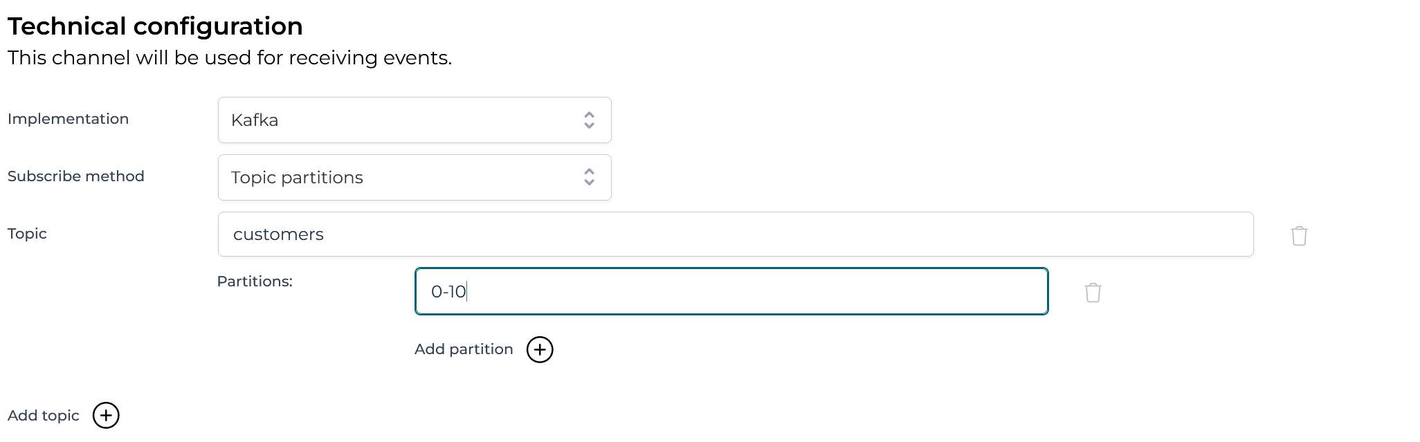 Kafka Inbound Channel Technical Configuration Partitions UI