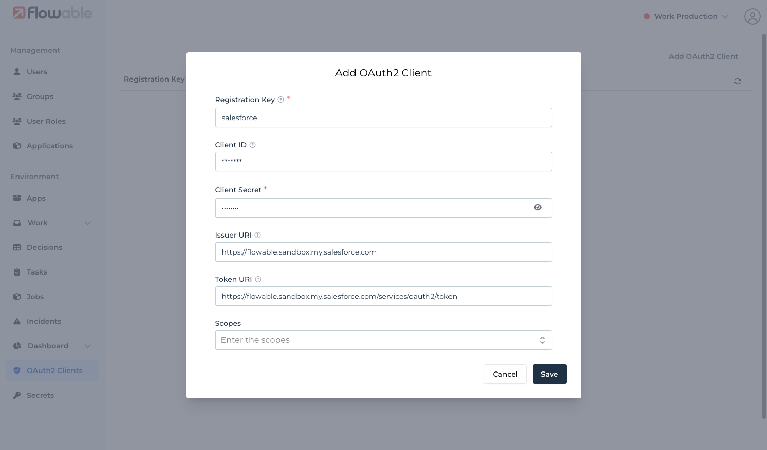 Token configuration in Flowable Hub