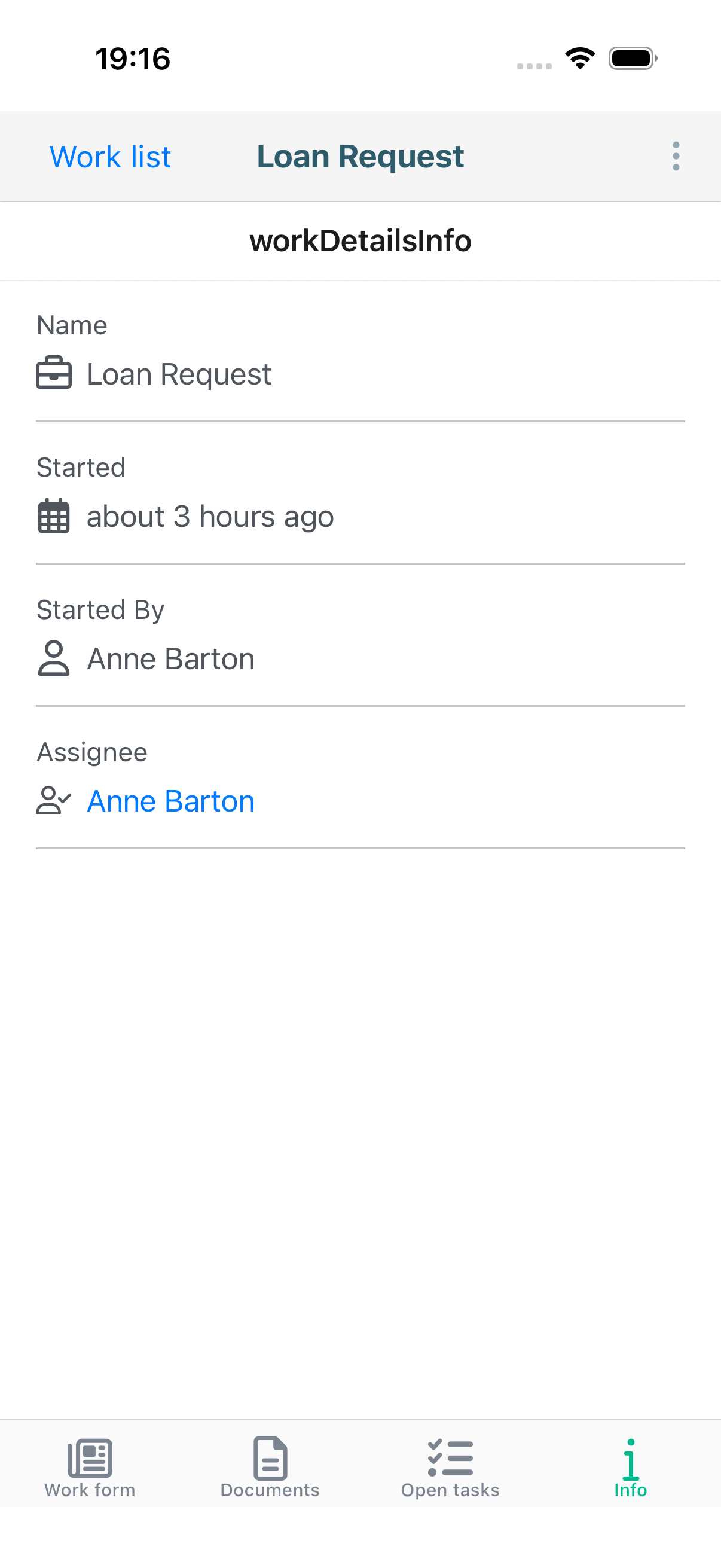 Work info tab